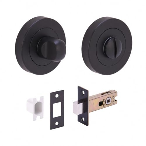 HANDLEZONE® Premium Bathroom Toilet Door Thumb Turn & Release Deadbolt Kit - Black Matt - 65mm Bolt (45mm Backset)
