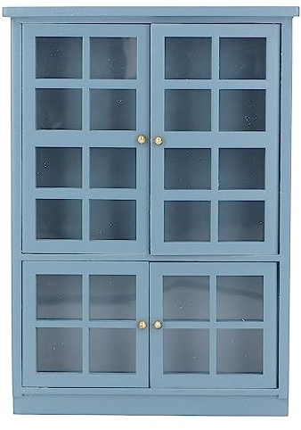 Libreria in miniatura, trasparente, scala 1:12, mobili per casa delle bambole in miniatura con 3 strati, mini legno blu scuro, decorazione per casa delle bambole accessori per gli appassionati di