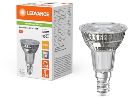 LEDVANCE Performance Faretti LED E14 PAR16 4.8W 350lm 36D - 927 Bianco Molto Caldo | Miglior resa cromatica - Dimmerabile - Sostitua 60W