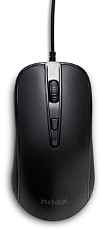 Nilox MOUSB1014 Mouse USB con Selettore DPI fino a 2400 DPI, 4 Pulsanti e Sensore Ottico, Cavo 1,5 m, Compatibile con Windows/Linux/Mac