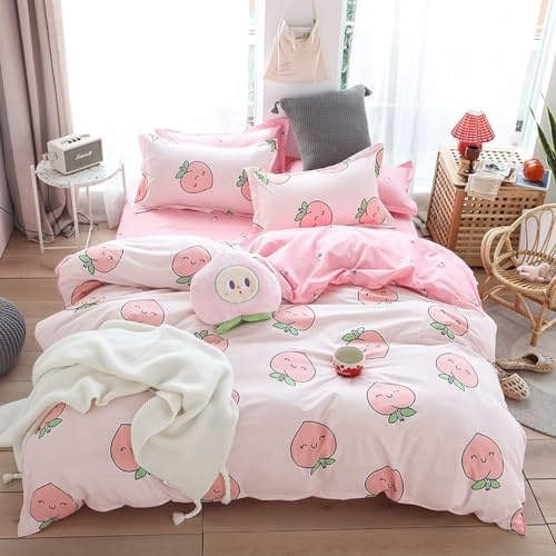 Homemissing Pêche Housse de Couette Enfants Parure de Lit de Fruits tropicaux pour Les Filles Ensemble de literie Rose Mignon 200x200cm avec 2 taie d'oreiller 50x75cm, Fermeture à glissière