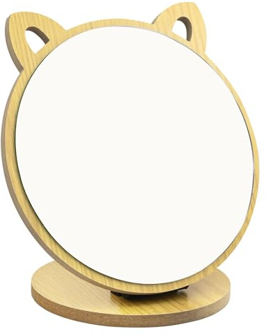 Kosmetikspiegel, Tischspiegel, kleiner Spiegel, Katzenohrform, Schminkspiegel, Standholz Schminkspiegel, Verstellbarer Winkel, Klappspiegel, Holzrahmen mit Holzsockel für Schlafzimmer, Wohnzimmer