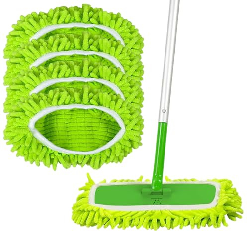 Lot de 4 têtes de balai de rechange réutilisables lavables pour balai à franges plates et humides - Pour nettoyage du sol - 25,4 x 11,4 cm