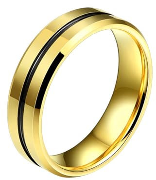 Whoiy Damen Ringe Poliert Wolframcarbid, Gold Partnerringe Freundschaftsringe Rille Ausgefallene Trauringe 6MM Personalisiert Gravur für Sie Größe 67 (21.3)