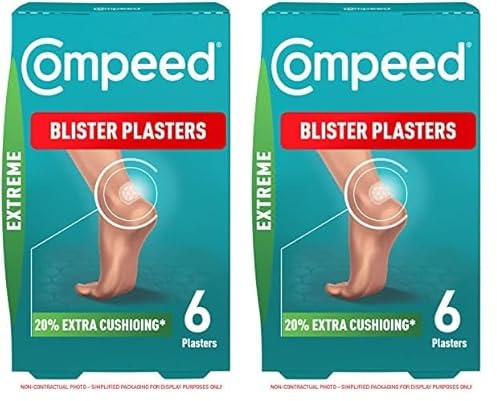 Compeed Extreme Blister Plasters, 6 Hydrocolloid Plasters, Foot Treatment, Heal Fast, 100% Plastic Free Carton Pack (Pack of 2)