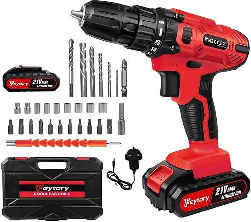 Cordless Power Drill Set With 1.5 Ah Lithium-Ion Battery and Charger, Electric Screwdriver Kit 2 Speed Combi Drill, 25+1 Torque 3/8 Keyless Chuck Hammer Handheld Power Tool With Kitbox