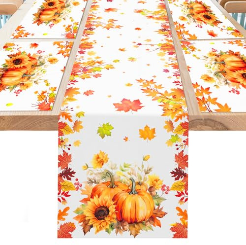 DPKOW Deco Automne Chemin de Table en Feuilles d'érable Sets de Table, Deco Automne intérieur, Automne Citrouille décorative Feuille d'érable Automne Nappe en Tissu