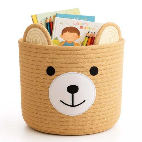 Bär Aufbewahrungskorb für Babys, Wickeltisch Korb, Wäschekorb, Kinderzimmer Aufbewahrung Körbe mit Griffen, Kinder Spielzeugkorb Geschenke für Regale Pflanze Badezimmer 25cm x 20cm (Helles Khaki)