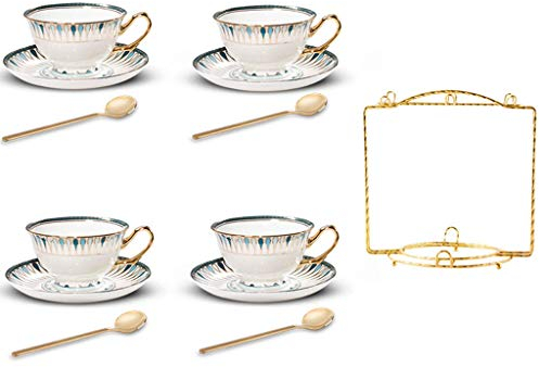 Tazzina da caffè Britannico Afternoon Tea Tea Set con supporto di tazza, Bone China Fiore tazza di tè di lusso, tazza di caffè, europeo Squisito ceramica tazza di caffè Set, 4 pezzi Tazze da tè e caff