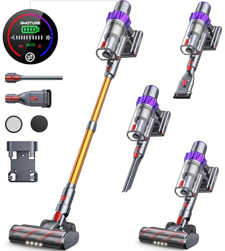 Akku Staubsauger Freistehend, 40KPA Staubsauger Kabellos mit Automatikmodus & Smart Touchscreen, Leichter Akkustaubsauger Bis zu 55 Min Laufzeit,Anti-Tangle-Staubsauger für Tierhaare,Teppich,Hartboden