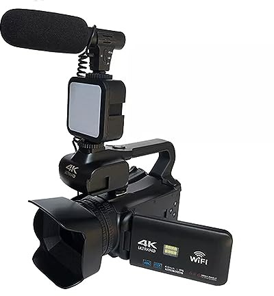 nmbhus Cámara De Video De 64MP Full 4K 60FPS Videocámara For Transmisión En Vivo WiFi Webcam 18X Auto Focus Vlog Recorder 4 Pantalla Giratoria(16G SD Card,with Light Mic)