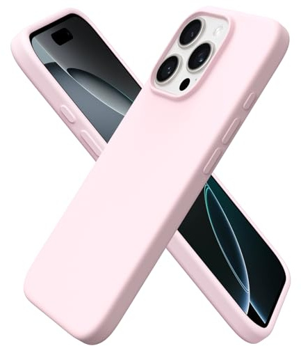 ORNARTO Compatible with iPhone 16 Pro Case 6.3, Slim Liquid Silicone 3 Layers Soft Gel Rubber Shockproof Protective Cover with Anti-Scratch Microfiber Lining-Chalk Pink