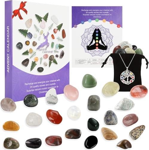 Crystal Advent Calendar 2024 Women, Christmas Countdown Calendar with 24 PCS Natural Chakra Healing Gemstone for Beginners Learning, Meditation, Yoga, Christmas Countdown Gifts for Women Adults