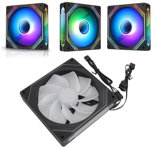 140mm ARGB PWM Chassis Fan, DIY Colorful Speed Adjustable Case Fans, Anti-Vibration Pads, 5V 3-PIN Connector Quiet Cooling Fan for CPU Cooler, Radiator, PC Chassis (Reverse Black)
