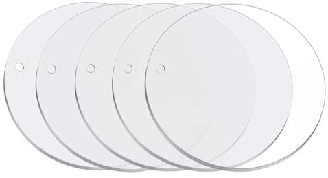 Lot de 5 plaques acryliques rondes transparentes - Grande plaque épaisse - Parfait pour les projets de bricolage, panneaux, cadres photo, peintures et plus encore