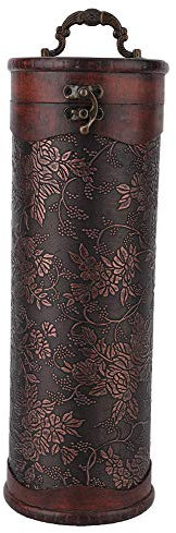 Raccoglitore Di Bottiglie Rotondo In Legno Per Vino Rosso Singolo Con Manico Sicuro Design Elegante Da 34 X 11 5 X 11 Cm Per Regalo O Esposizione