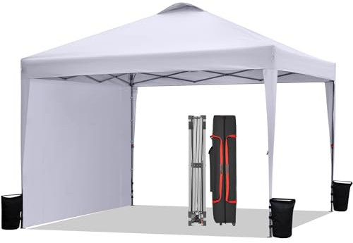 BONTEC Pavillon 3x3m mit 1 Seitenwand, wasserdicht und stabil, Winterfest, mit 50+ UPF Schutz, einfachem Aufbau, höhenverstellbar, tragbar mit Rolltasche – ideal für Outdoor-Events