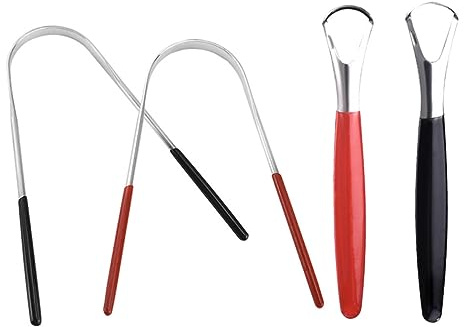 Raschietto Linguale 4 Pezzi in Acciaio Inossidabile per Pulizia Orale | Set Riutilizzabile, Design Ergonomico, Dell'igiene Dentale, Confezione da 4 Colore Casuale
