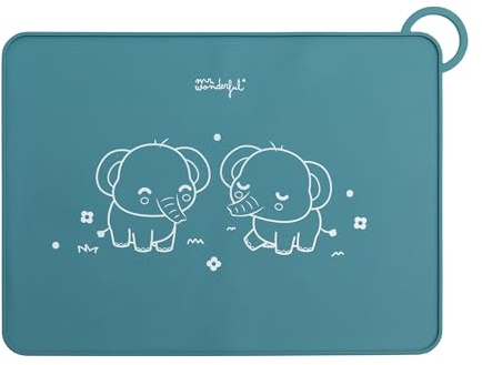 Mr. Wonderful - Salvamantel individual de silicona para bebés - Elefante azul - Fabricado en silicona - Libre de BPA, PVC, BPS y ftalatos - Enrollable