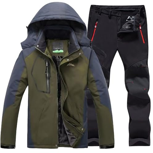 Schneeanzüge für Herren | Skijacke und Hose Set Herren Skijacke Fleece gefüttert Skianzug Wasserdichter Skianzug Bequemer Skianzug mit Kapuze Isolierter Skianzug Winddichter Skianzug Unisex Skianzug,