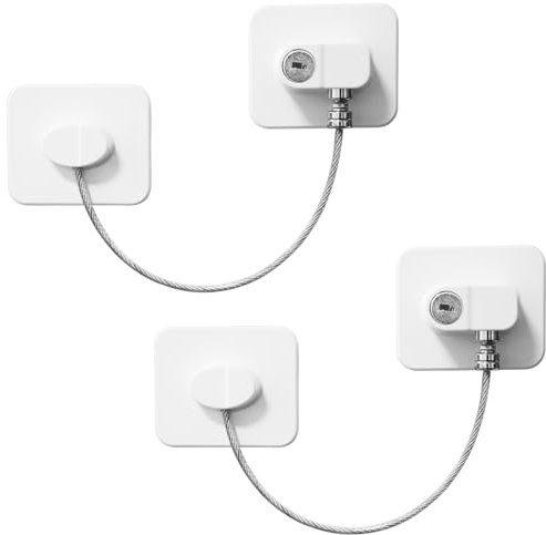 2Pcs Refrigerator Door Locks with 4 Keys, Adhesive No Drilling Window Restrictor, Protect Baby Safety Suitable Freezer Door Cabinets Windows (White)