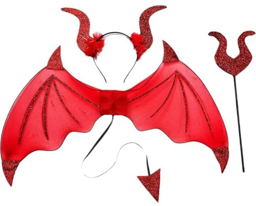 Muteitt Ensemble De Costumes De Diable d'halloween avec Ailes du Diable, Fourche du Diable, Bandeau en Corne du Diable, Accessoires De Costume De Démon d'halloween pour Fête Cosplay