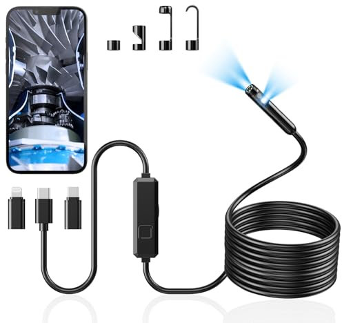 Acoath Endoskopkamera mit Licht, 1920 HD Rohrkamera mit 8 LEDs, IP67 Wasserdichtes Inspektionskamer Handy Gadget, 5M Kanalkamera Werkzeuge für Android & iOS - 2 Lenses