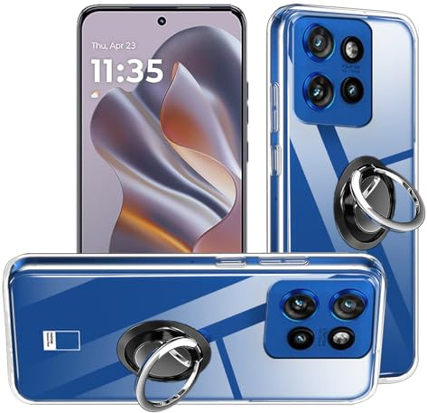 HuiYouMY 2-in-1 Case + Phone holder Ring Compatible with Motorola Edge 50 Neo Cover for Motorola Edge 50 Neo, Slim Fit Soft TPU Shockproof Anti-Scratch Phone Case - Clear