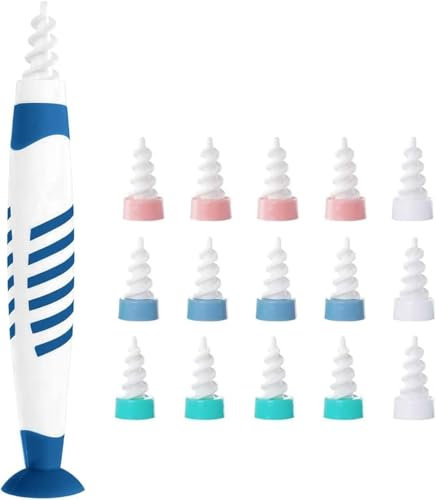 Ear Wax Remover, Ear Cleaner, Spiral Soft Silicone Ear wax Removal tool with 16 Washable Tips, Ear Cleaning Kit
