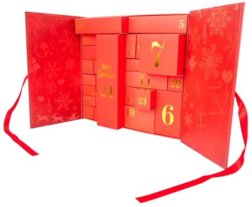 Christmas Advent Calendar Fill your Own 1-24 Day Boxes Luxury Countdown Ribbon (Red)