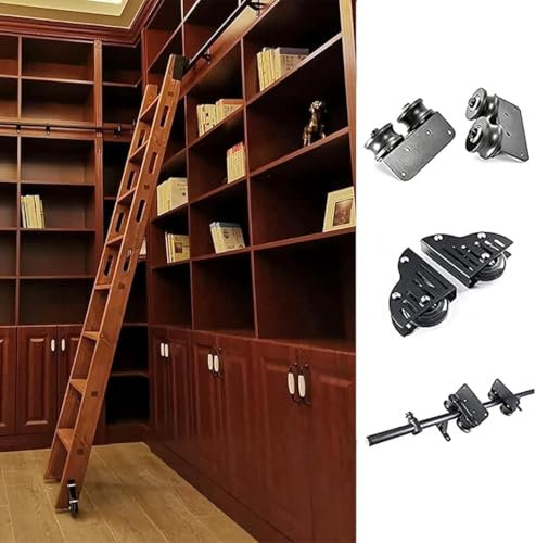 Schiebeleiter-Bibliothekszubehör, rollendes Scheunentor-Set (ohne Leiter), Mobile Leiterschiene aus Rundrohr mit Bodenrollenrädern, Leiterrollen-Aufhängerschiene/10 Fuß/300 cm Schi