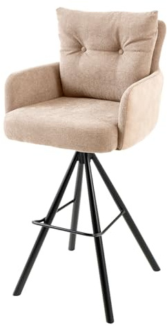 Barhocker BIG GEORGE 54cm - champagner schwarz - Samt Flachgewebe | 360° drehbar, Taschenfederkern, Armlehnen, Zierknöpfe, 120 kg Belastbarkeit, Flachgewebe-Samt-Mix, komfortable Sitzschale