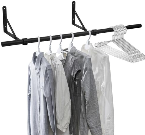 Kleiderstange Wandmontage Schwarz 90cm, Metall Garderobenstange Industrial Kleiderständer Wandmontage, Platzsparend Wandregal Kleiderstangen für Zuhause Schlafzimmer Hängende Kleideraufbewahrung