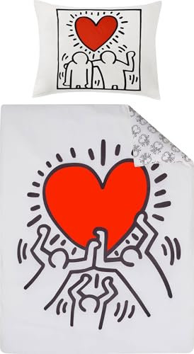 Keith Haring Pop Art Bed Linen Set Love 135 x 200 cm + 80 x 80 cm 100% Cotton Linon/Renforcé Art America USA Duvet Cover Bedding Poster Pictures Graffiti Radiant Baby - The Crack is Wack - Untitled