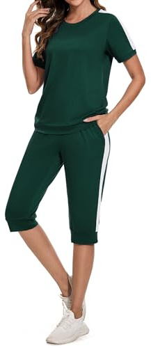 Aottori Tuta Sportiva Donna Due Pezzi Estivo Casual | Completa, T-Shirt Manica Corta e Pantaloni 3/4, Casual, Pigiama Set, per Jogging Training Casa Fitness