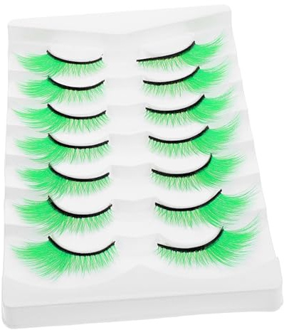 Tovinanna 7 Pares De Pestañas Postizas Verdes Cat Eye Para Fiesta De Carnaval Halloween Y Cosplay Maquillaje EscéNico Reutilizables