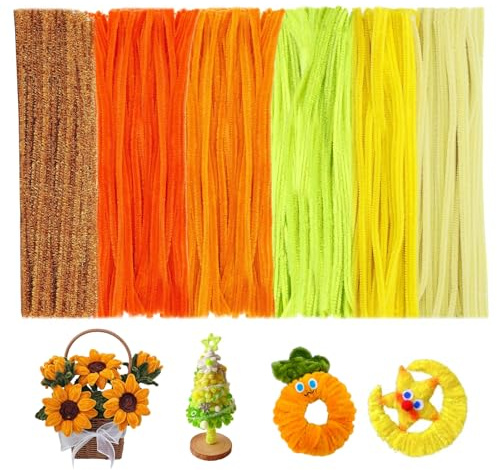 300 st. piprensare, färgglada för pyssel, 6 olika gula piprensare, böjbar plysch, pysseltråd, 30 cm, chenilletråd, piptråd, pipe cleaner för kreativa gör-det-själv-projekt och pysseldekoration