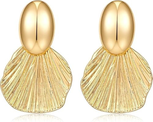 Boucles d'Oreilles Femme Or 1 Paire Boucle d'Oreille Coquillage d'été Pendantes Festonnées pour Femmes et Filles