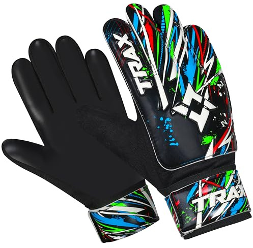 TRAX SPORTS Goalkeeper Gloves for Children Boys Youth,Football Goalkeeper Gloves (Black, Size 5 Suitable for 9 to 12 Years Old)