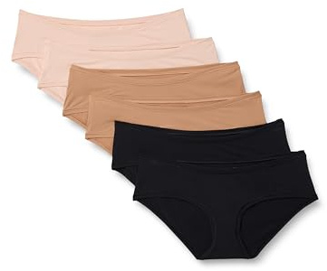 Amazon Essentials Women's Peached Microfiber Maternity Under the Bump Brief, Pack of 6, Black/Soft Petal/Washed Bronze, Large