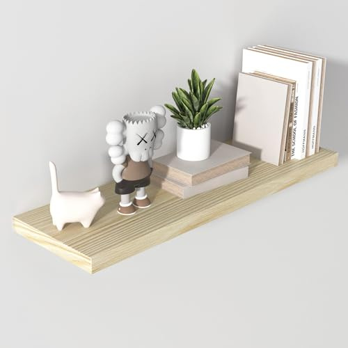 Landmok Schwebregal,Schwebregal für die Wand, großes Wandregal mit viel Stauraum und unsichtbaren Halterungen für Wohnzimmer, Küche und Badezimmer, 91 x 30 cm, Eiche
