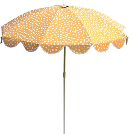 155cm Parasol Boho de Playa para Protección UV, Sombrilla Amarilla de Piscina con Ajuste de Altura, 8 Varillas para Jardín, Balcón, Terraza