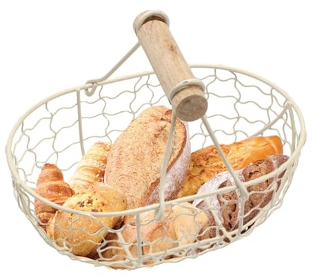 Chicken Egg Basket - Bread Basket | Picnic Containers with Wooden Handle Bucket Decorative Farmhouse Girls Boys for Easter