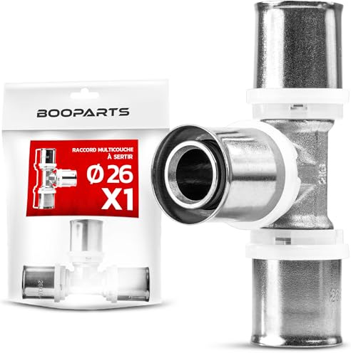 BOOPARTS – Raccordo a T a Pressare 26 mm per Tubo Multistrato | Profilo TH | Ottone Nichelato | 1 Pezzo