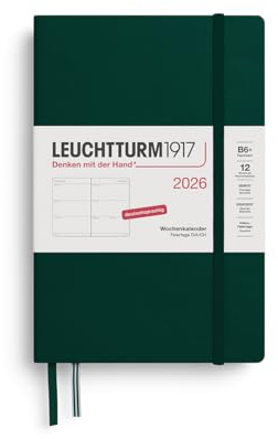 LEUCHTTURM1917 372538 Veckokalender Paperback (B6+) 2026, 12 månader, Forest Green, tyska