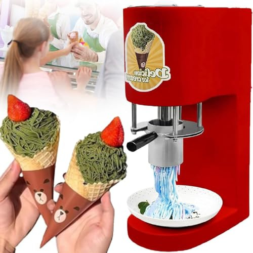 GBHJJ Elektrische Pasta-Eismaschine, 80 W, Professionelle Italienische EIS-Nudelpresse, Softeismaschine, 30 L/H, 4 Formen Aus Edelstahl, für Eisdielen Und DessertläDen,Red