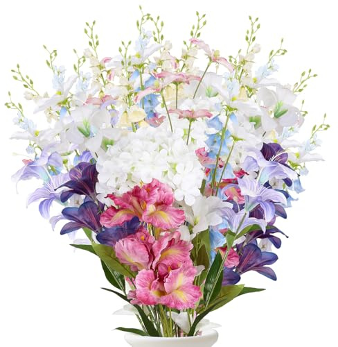 Longzhuo Fiori Finti, Mazzo di Fiori in Seta Decorativi Molto Realistici, Facile da Pulire e Resistente, per Casa, Cimitero, Matrimonio, Ufficio, Compleanno (08)