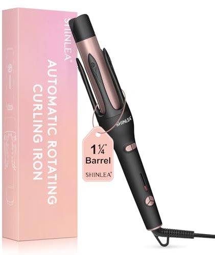 Automatic Hair Curler, Automatic Rotating Curling Iron 1 1/4 Inch for Long Hair, 2 in 1 Hair Straightener and Curler, Ionic Curling Wand with 3 Temperatures, Dual Voltage, Anti-Scald, Auto Shut-Off