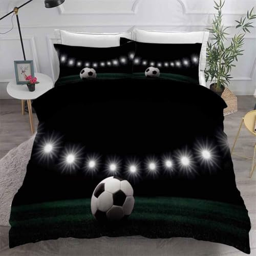 Buohwiwe Copripiumino Matrimoniale Calcio 200x200 cm Una Piazza e Mezza Microfibra Morbida Set Copripiumino Stadio di Calcio Biancheria da Letto Reversibile Copri Piumino con Federe a.3572