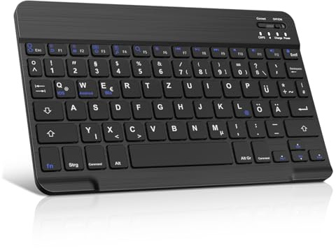 SENGBIRCH Deutsche Bluetooth Tastatur für iPad 11. A16/10. 10.9/Air 11/Air 13/Pro 11/Pro 12.9/Mini/iPhone - Tastatur für Samsung/Huawei/Honor/Xiaomi/Redmi/Windows Tablet, Ultra-dünn, Schwarz